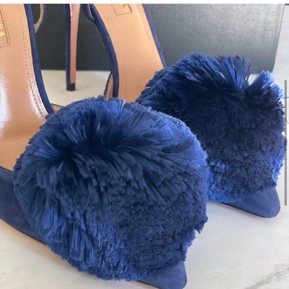 Aquazzura powder puff navy blue slingback suede 105mm heels EU 37.5 - Picture 4 of 7